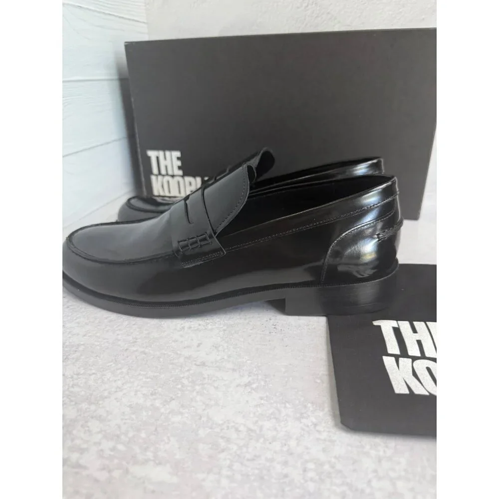 NIB The Kooples Boy’s Smooth‎ Leather Black Loafers Moccasins FR 40 US 6 Slip-On